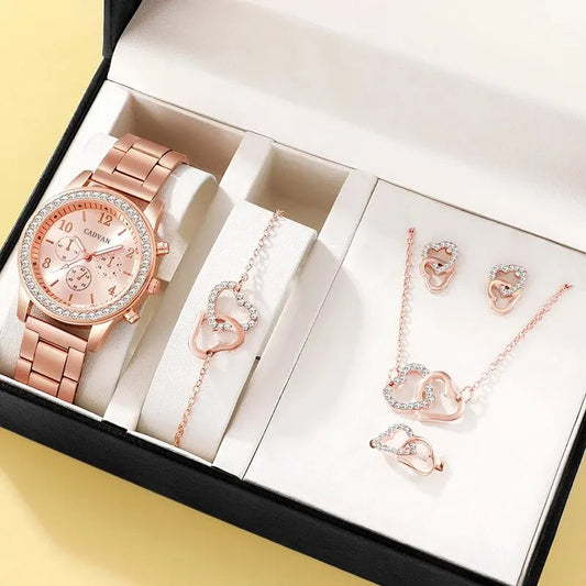 6PCS Set Rose Gold Luxury women watch