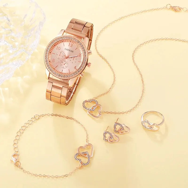 6PCS Set Rose Gold Luxury women watch