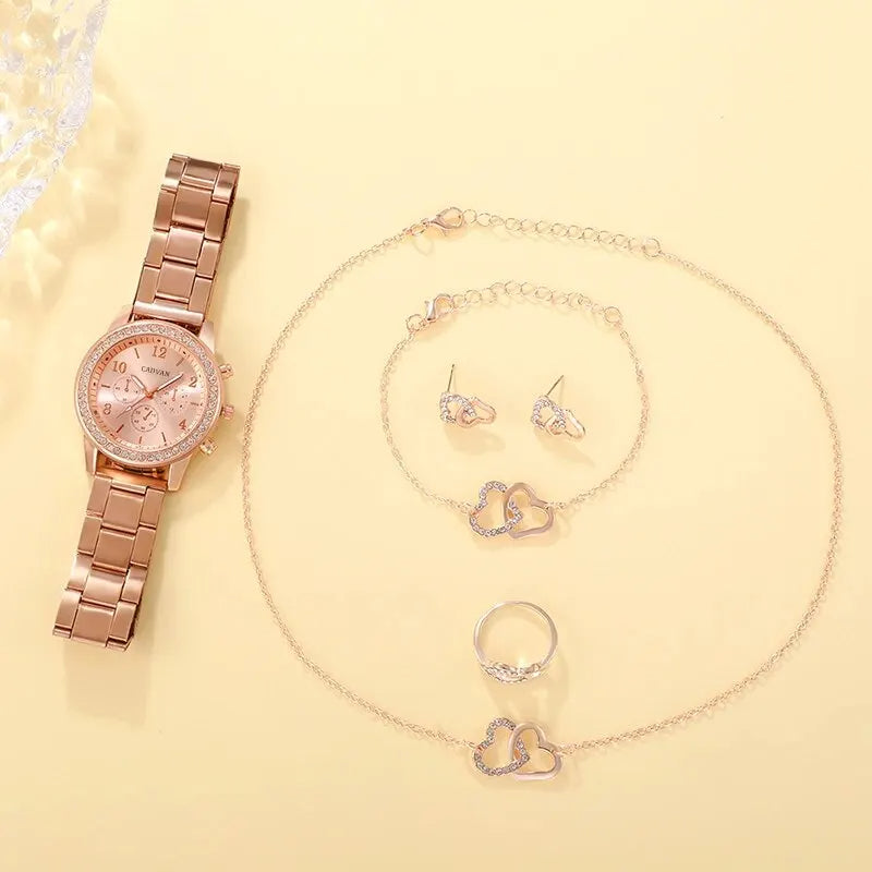 6PCS Set Rose Gold Luxury women watch