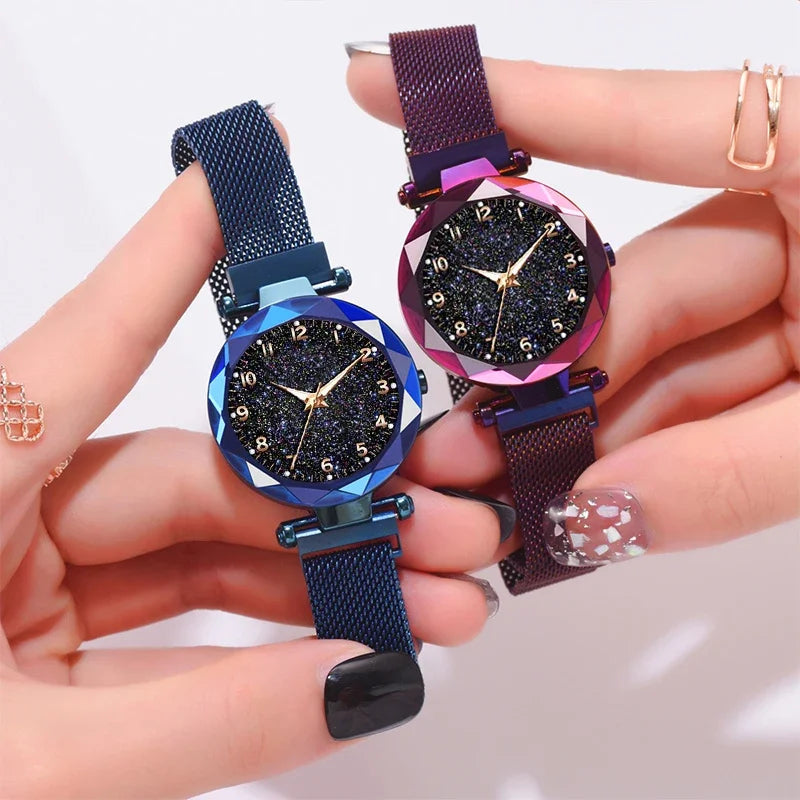 Luxury Women Watches Mesh Belt Magnetic Starry Sky Female