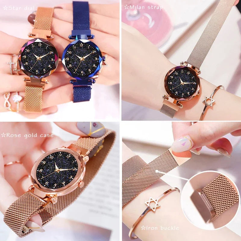 Luxury Women Watches Mesh Belt Magnetic Starry Sky Female