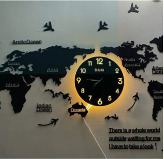 Wooden World Map Clock