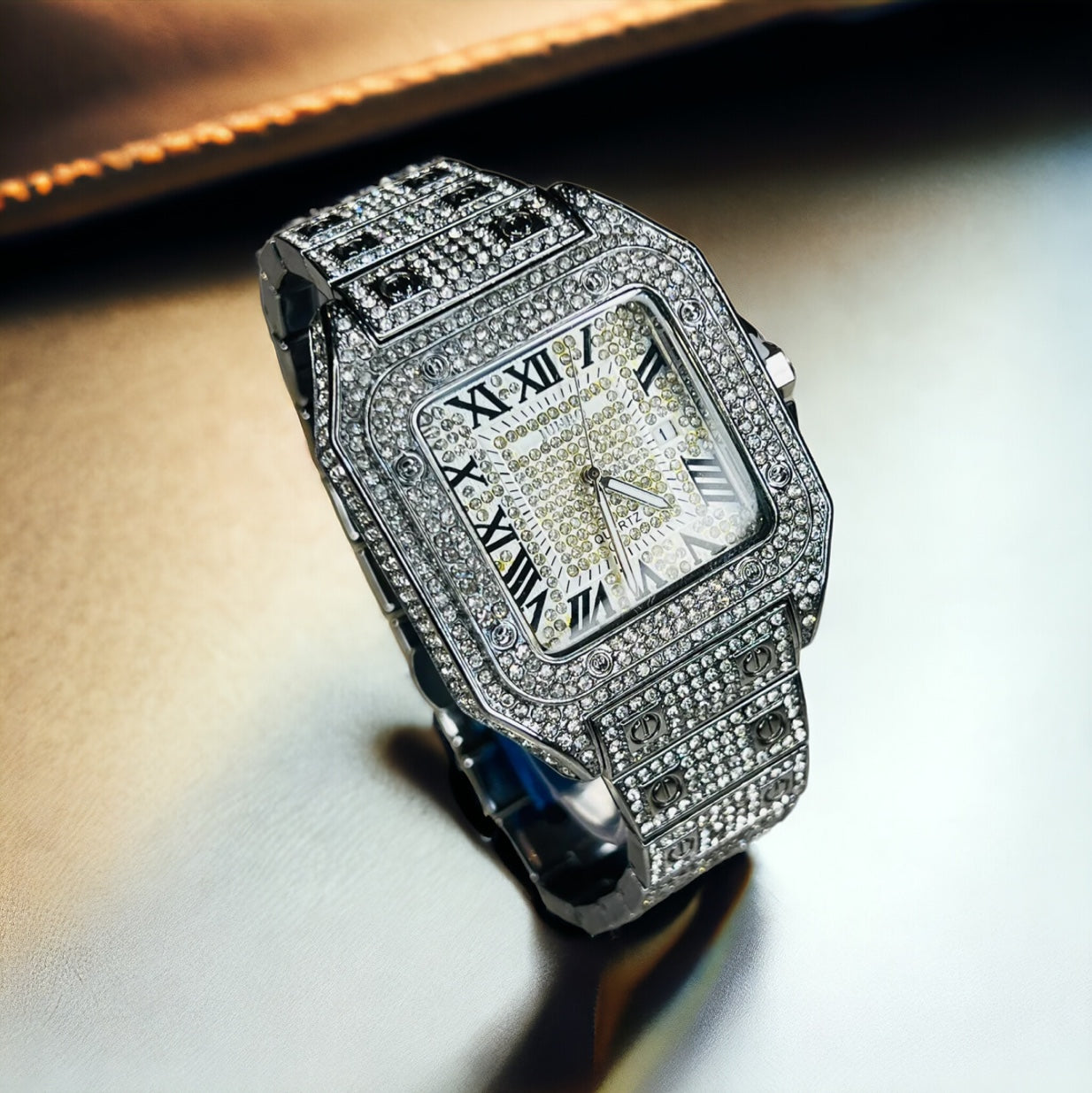 Elegant Frost Iced-Out Square Stone Watch