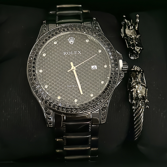 Rolex iced out Black with Dragon Bracelet