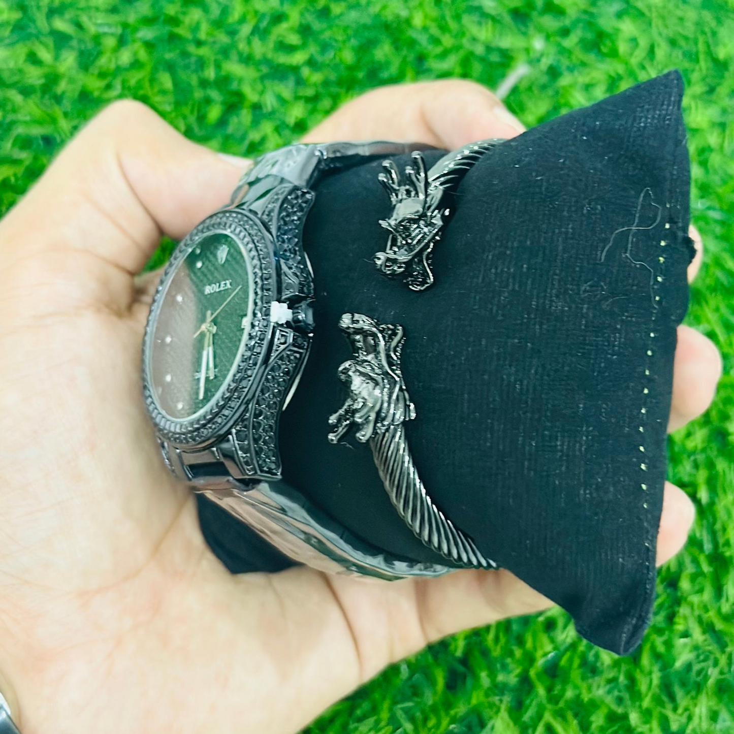 Rolex iced out Black with Dragon Bracelet