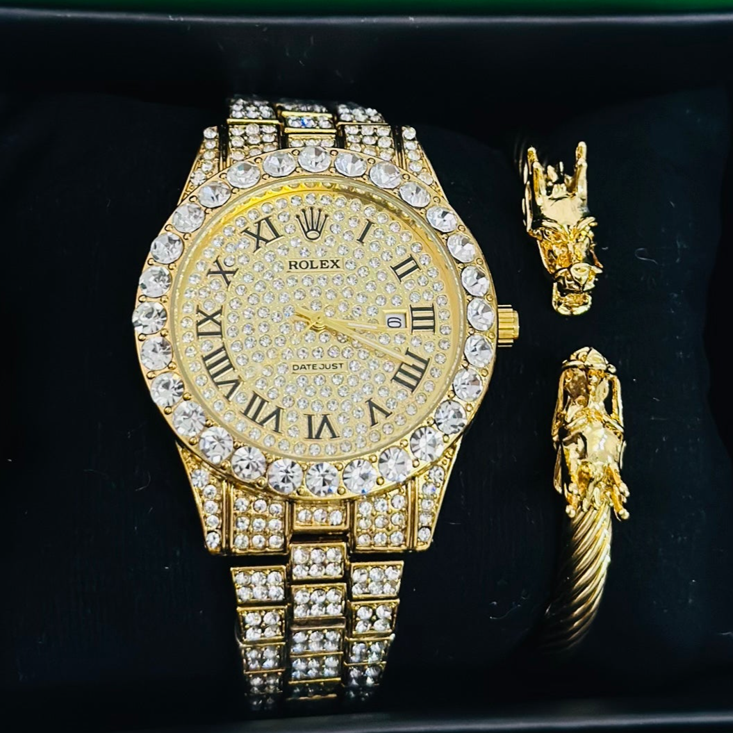 Rolex iced out Golden with Dragon Bracelet