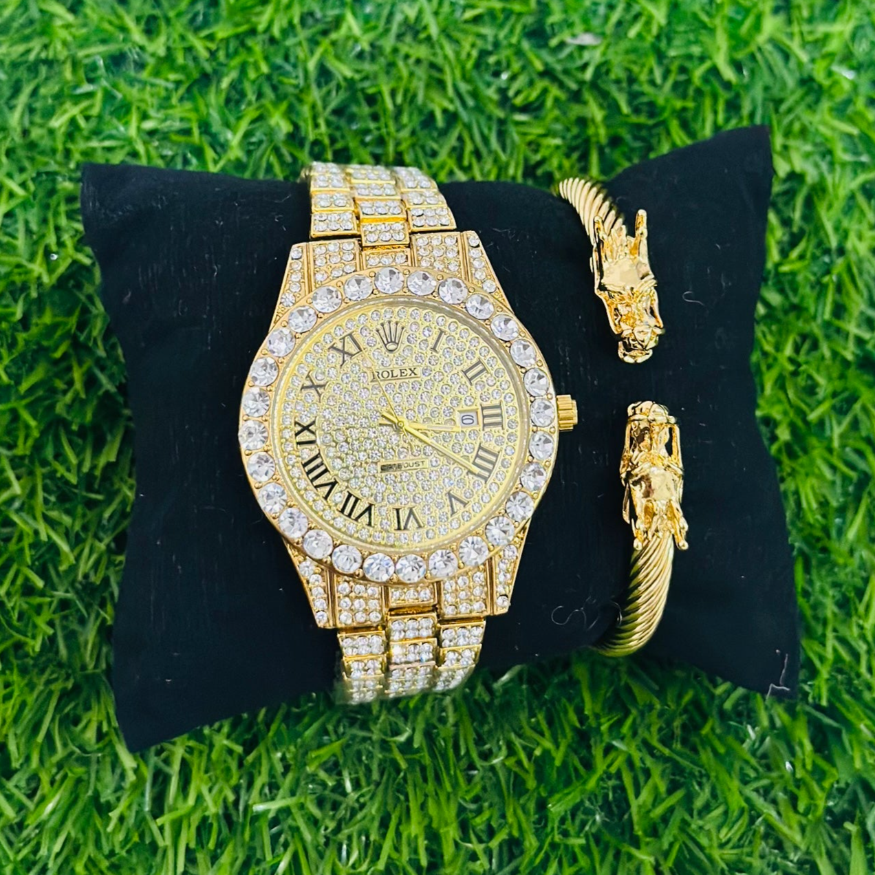 Rolex iced out Golden with Dragon Bracelet